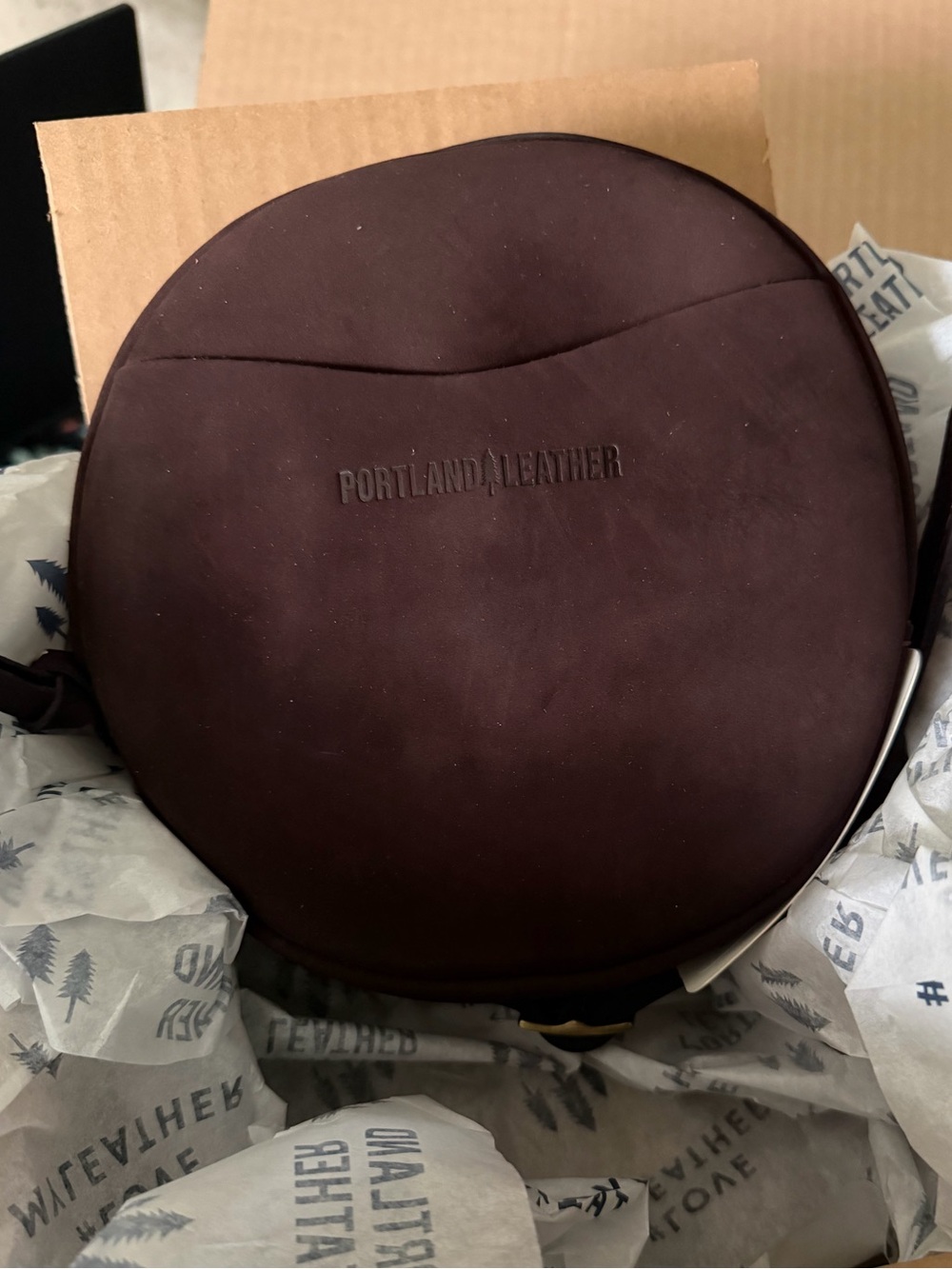 Portland Leather Velvet Brown Suede Small Round Crossbody Bag - Dark Brown